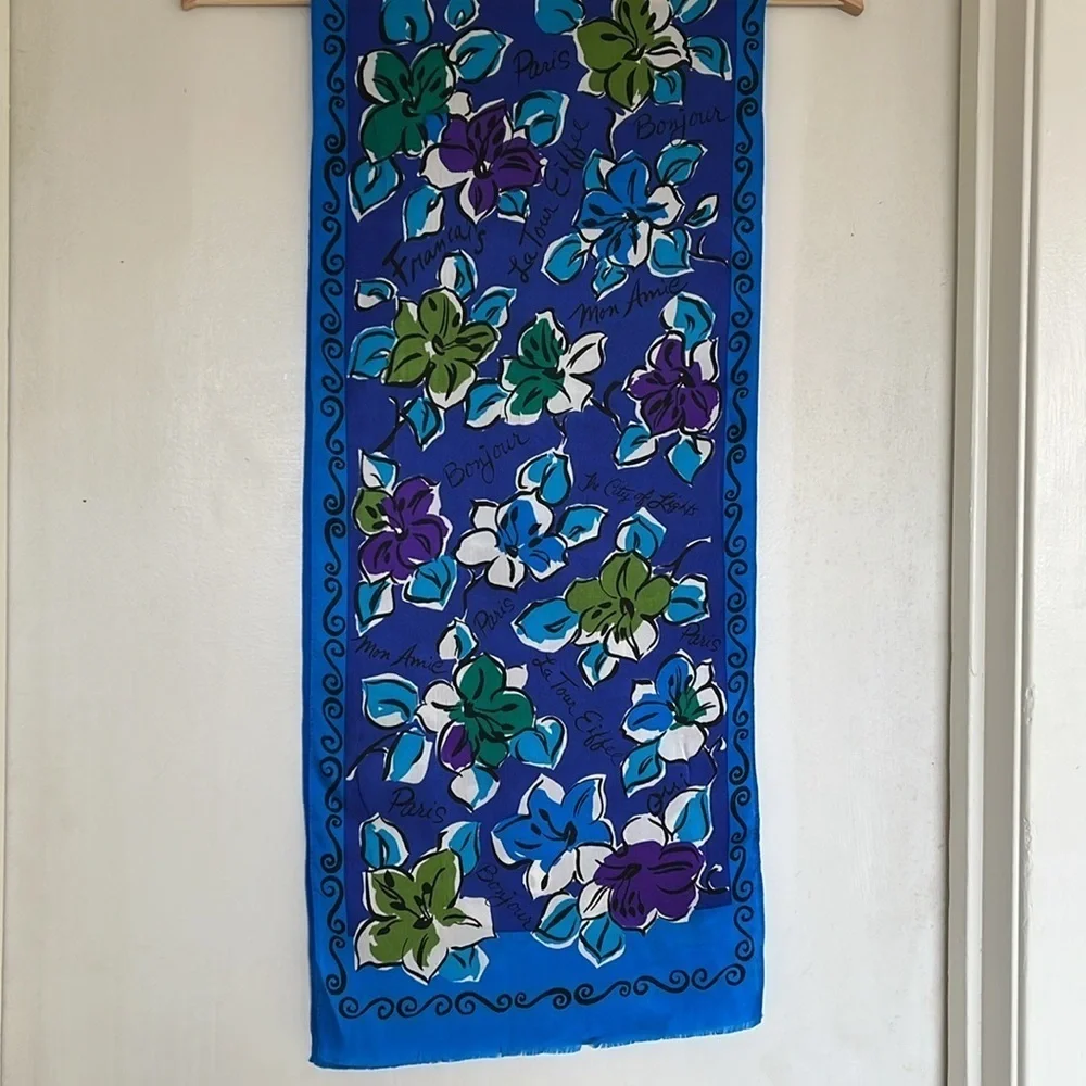Vintage Oscar de la Renta Studio Silk French Inspired Flower Long Scarf